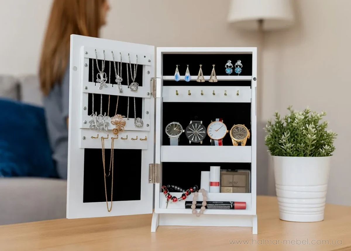 Настольный шкафчик-зеркало для украшений CHOMIK черный Настольный шкафчик-зеркало для украшений CHOMIK черный