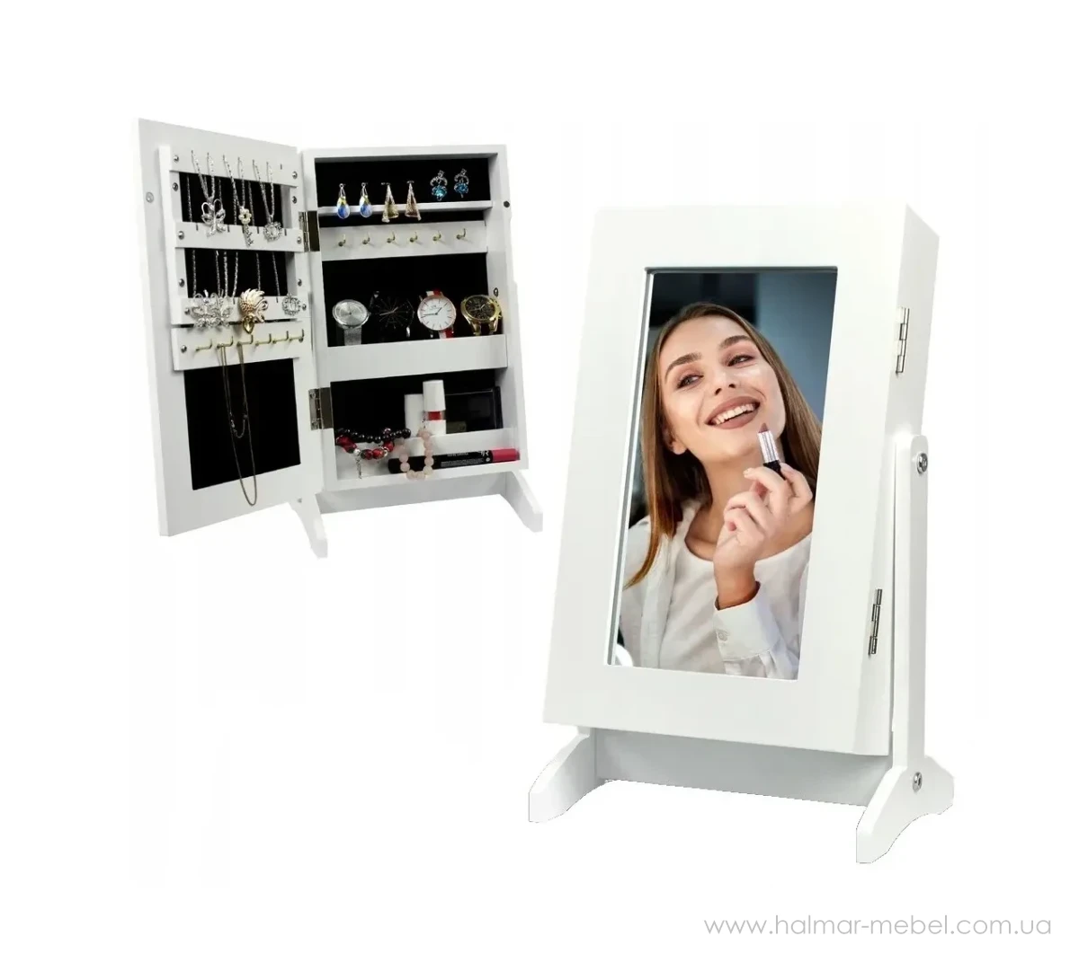 Настольный шкафчик-зеркало для украшений CHOMIK белый Настольный шкафчик-зеркало для украшений CHOMIK белый
