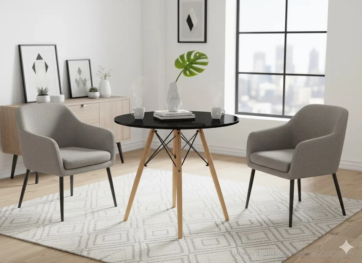 Стіл обідній круглий CHOMIK чорний/натуральний 1187 Стіл обідній круглий CHOMIK чорний/натуральний 1187