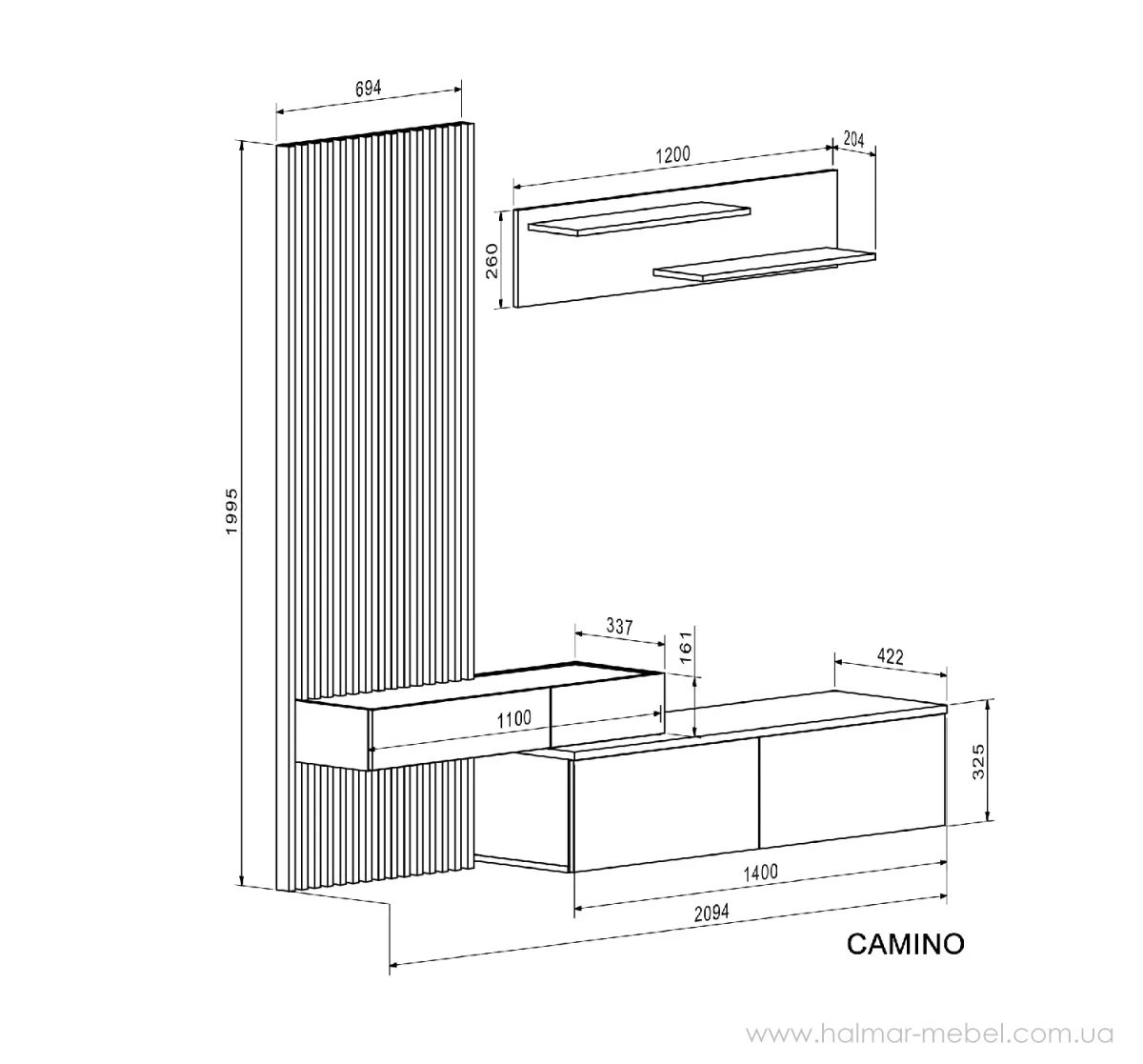Меблева стінка CAMINO HALMAR дуб артизан/кашемір Меблева стінка CAMINO HALMAR дуб артизан/кашемір
