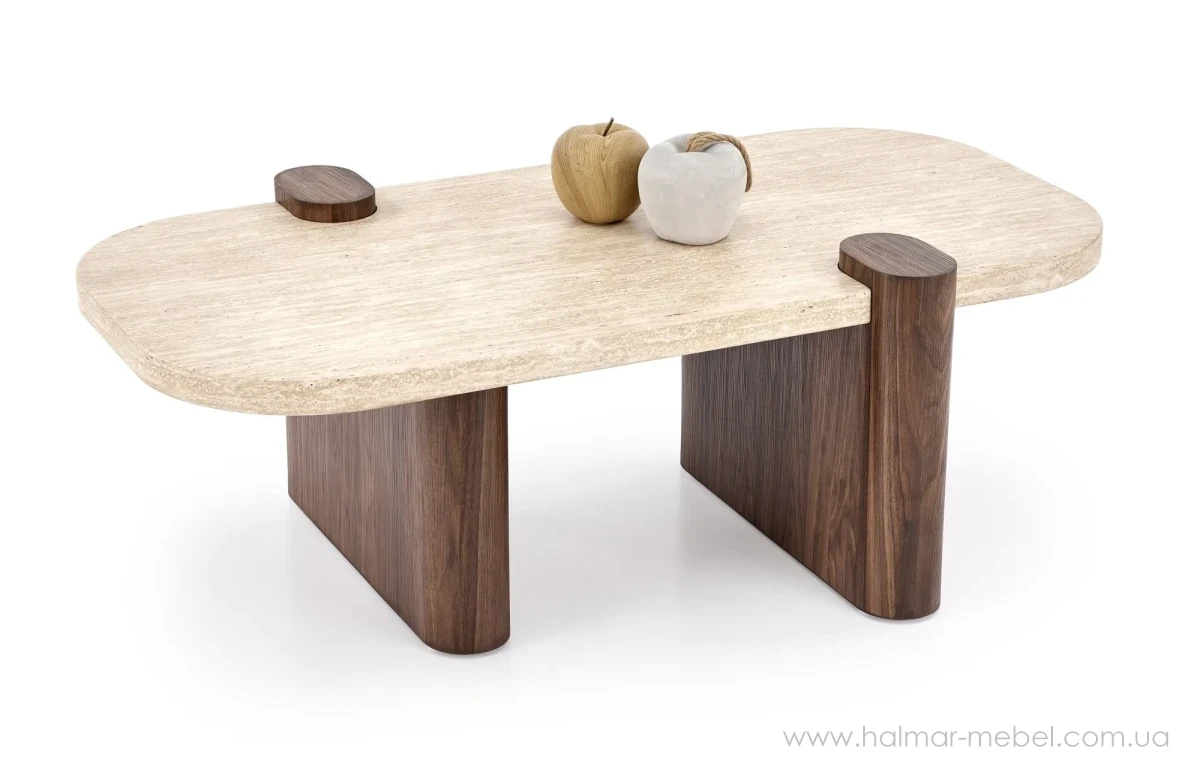 Стол журнальный CANOA HALMAR травертин/орех Стол журнальный CANOA HALMAR травертин/орех