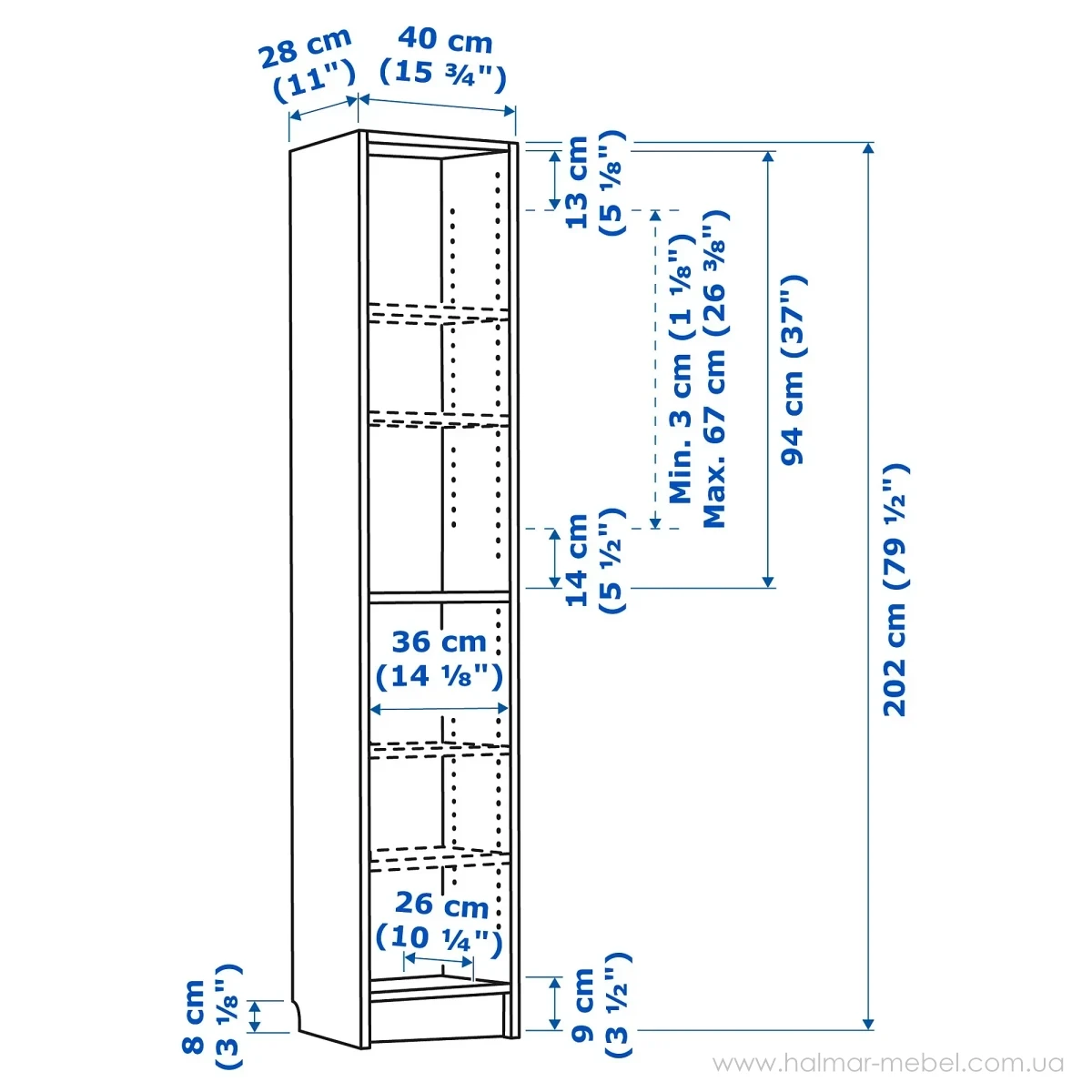 Стелаж BILLY IKEA 40x28x202 імітація дуба Стелаж BILLY IKEA 40x28x202 імітація дуба