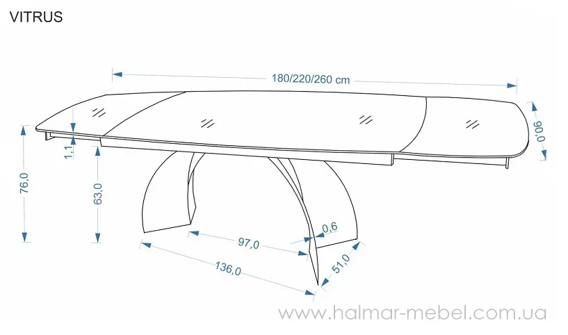 Стол обеденный раскладной VITRUS HALMAR светлый травертин Стол обеденный раскладной VITRUS HALMAR светлый травертин