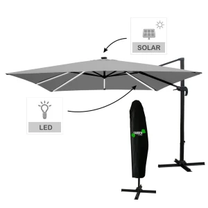 Парасоля садова з чохлом та LED освітленням Roma 3х4 м GardenLine Chomik сірий