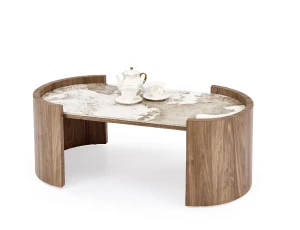 Стол журнальный NICOSIA HALMAR бежевый мрамор/светлый орех