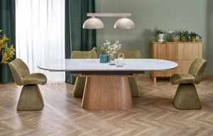 Стол обеденный раскладной SIRIUS HALMAR белый мрамор/натуральный