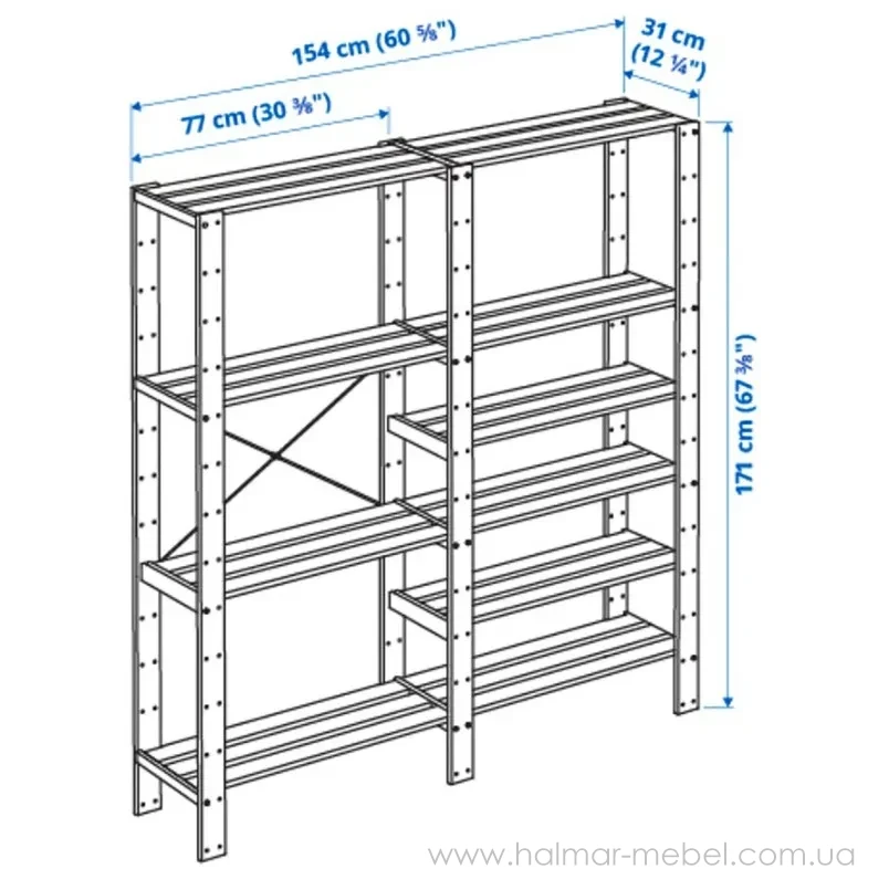 Стеллаж 2 секции HEJNE IKEA 154х31х172 см Стеллаж 2 секции HEJNE IKEA 154х31х172 см