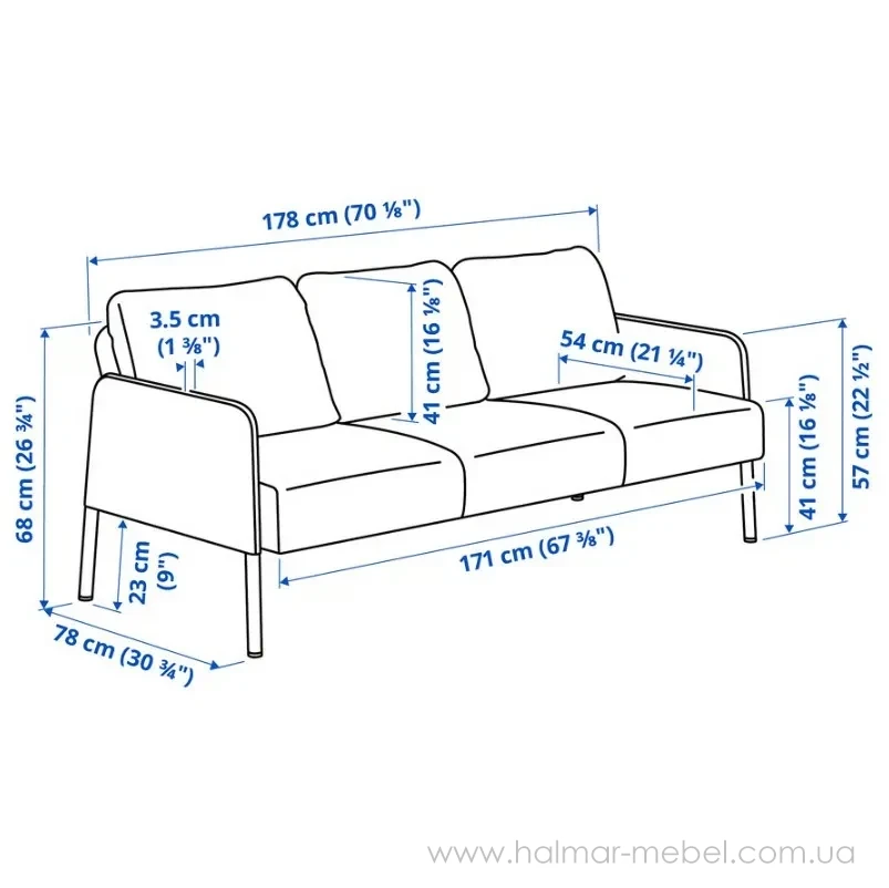 Диван 3-местный GLOSTAD IKEA темно-серый Диван 3-местный GLOSTAD IKEA темно-серый