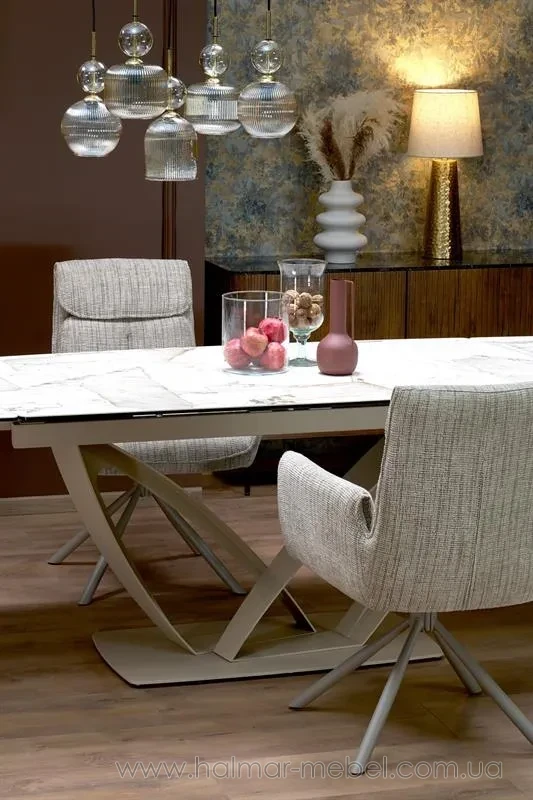 Стіл обідній розкладний BENJAMIN HALMAR бежевий мармур/кашемір Стіл обідній розкладний BENJAMIN HALMAR бежевий мармур/кашемір