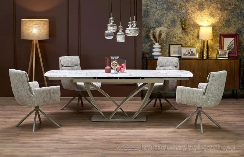 Стіл обідній розкладний BENJAMIN HALMAR бежевий мармур/кашемір Стіл обідній розкладний BENJAMIN HALMAR бежевий мармур/кашемір