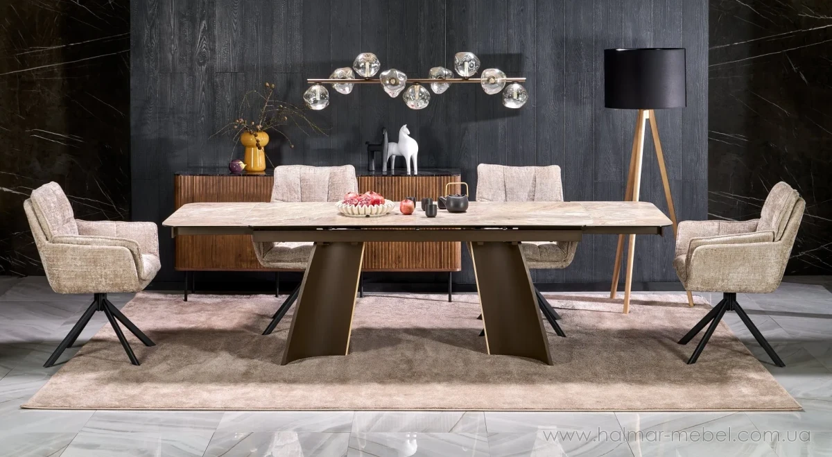 Стіл обідній розкладний VESNA HALMAR бежевий мармур Стіл обідній розкладний VESNA HALMAR бежевий мармур