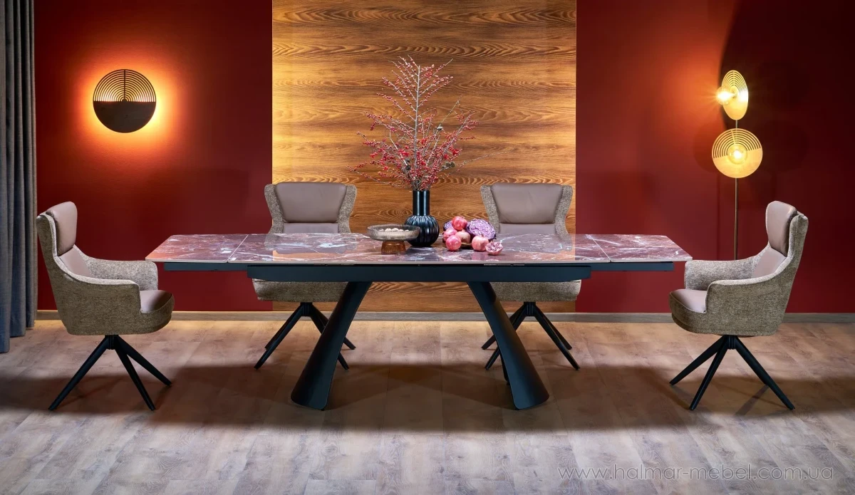 Стіл обідній розкладний MARVIN HALMAR бордовий мармур Стіл обідній розкладний MARVIN HALMAR бордовий мармур
