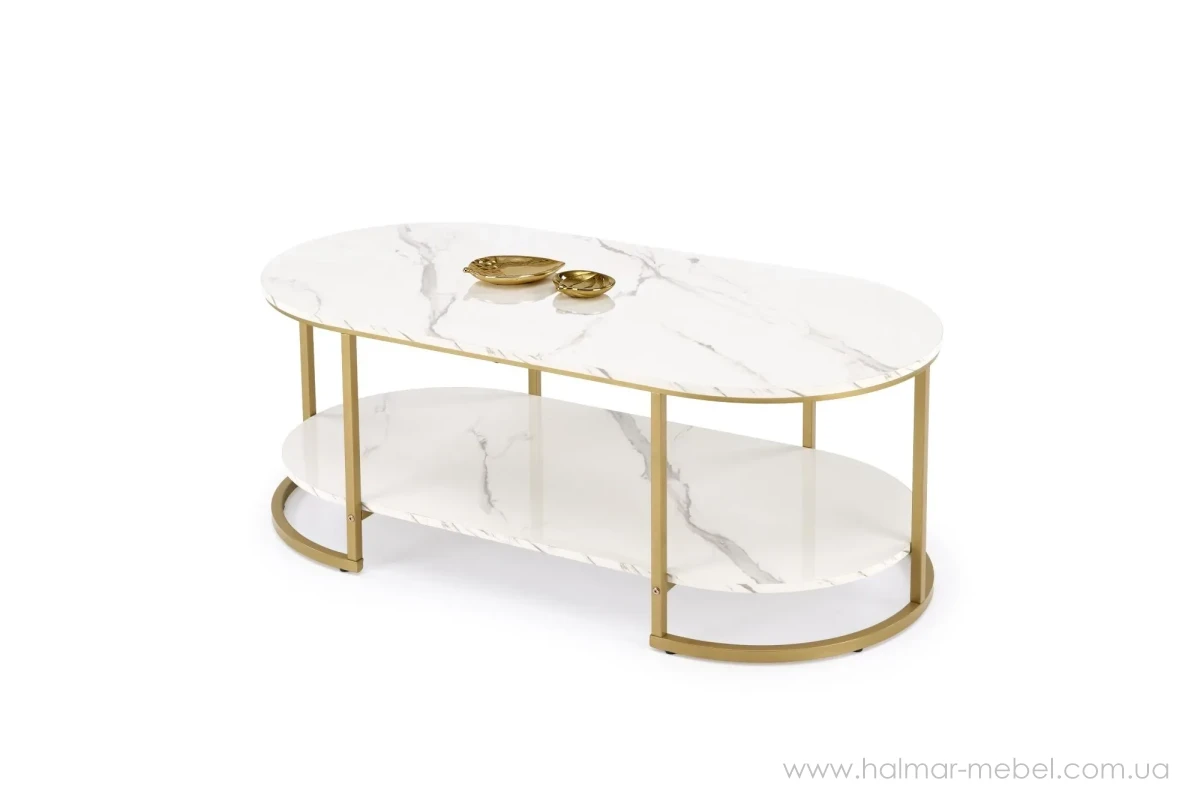 Стіл журнальний KALUA HALMAR білий мармур/золотий Стіл журнальний KALUA HALMAR білий мармур/золотий
