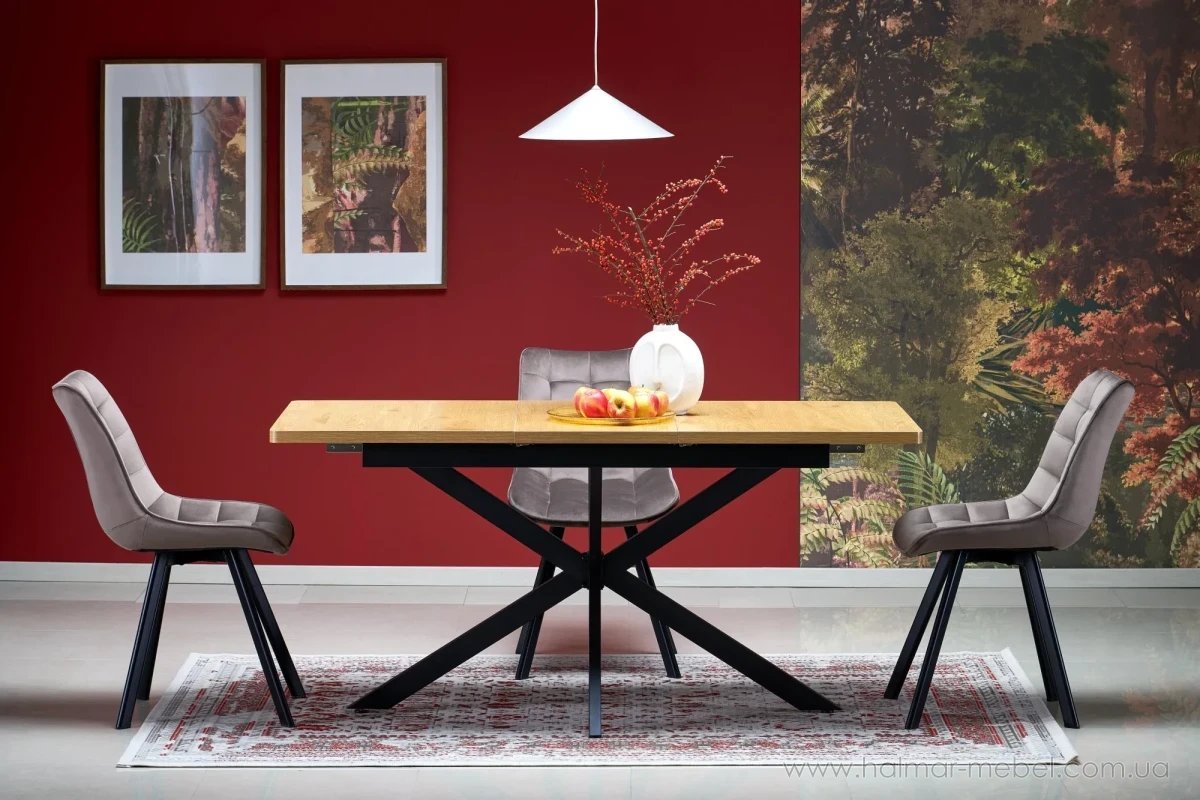 Стіл обідній розкладний HOLTER HALMAR дуб золотий/чорний Стіл обідній розкладний HOLTER HALMAR дуб золотий/чорний