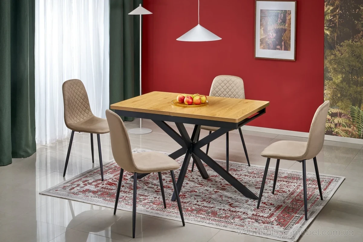 Стіл обідній розкладний HOLTER HALMAR дуб золотий/чорний Стіл обідній розкладний HOLTER HALMAR дуб золотий/чорний