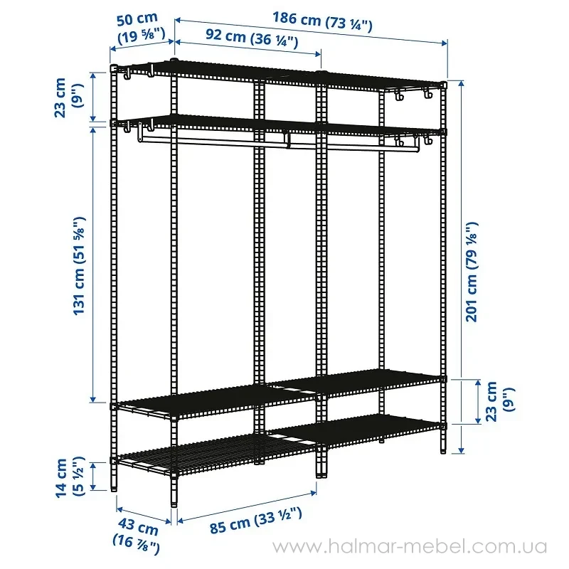 Стелаж з вішалкою для одягу OMAR IKEA 186x50x201 см Стелаж з вішалкою для одягу OMAR IKEA 186x50x201 см