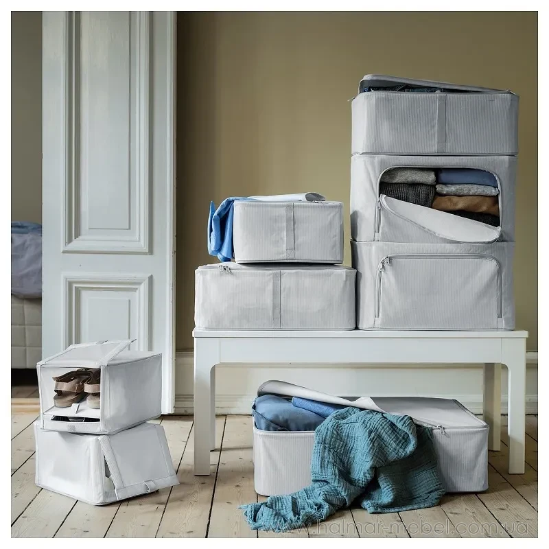 Контейнер для одягу HEMMAFIXARE IKEA 34x51x19 см біло-сіра смужка Контейнер для одягу HEMMAFIXARE IKEA 34x51x19 см біло-сіра смужка