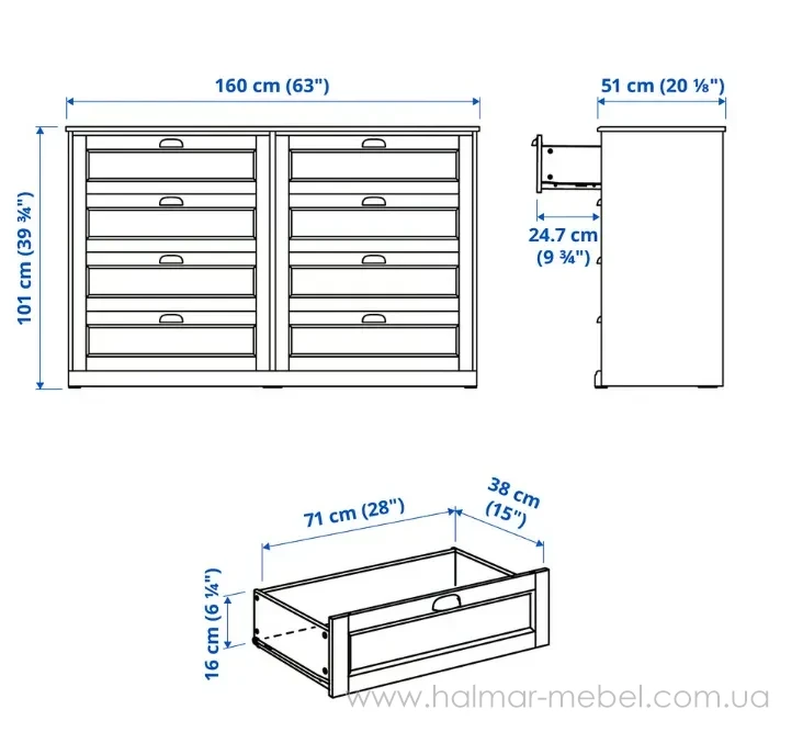 Комод FÅGELFJÄLLET IKEA 160×51×101 темно-сіро-синій Комод FÅGELFJÄLLET IKEA 160×51×101 темно-сіро-синій