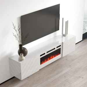 Тумба навесная c электрокамином RTV LUXE EF CAMA белый мат/белый глянец