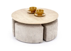 Стіл журнальний з пуфами NUGAT HALMAR травертін/світло-бежевий