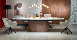 Стіл обідній розкладний FLAVOR HALMAR білий мармур/горіх Стіл обідній розкладний FLAVOR HALMAR білий мармур/горіх