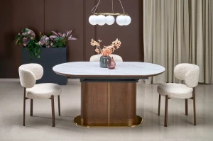 Стіл обідній розкладний GIBSON HALMAR білий мармур/горіх/золотий