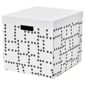 Коробка с крышкой FJÄDERHARV IKEA белый с крапинками