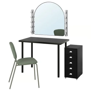 Меблевий комплект LINNMON/VIHALS IKEA стіл+стілець+комод+дзеркало чорно-коричневий/сіро-зелений Меблевий комплект LINNMON/VIHALS IKEA стіл+стілець+комод+дзеркало чорно-коричневий/сіро-зелений