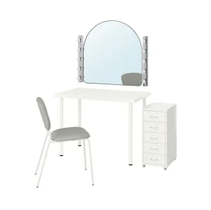 Меблевий комплект LINNMON/VIHALS IKEA стіл+стілець+комод+дзеркало білий/бежево-сірий Меблевий комплект LINNMON/VIHALS IKEA стіл+стілець+комод+дзеркало білий/бежево-сірий